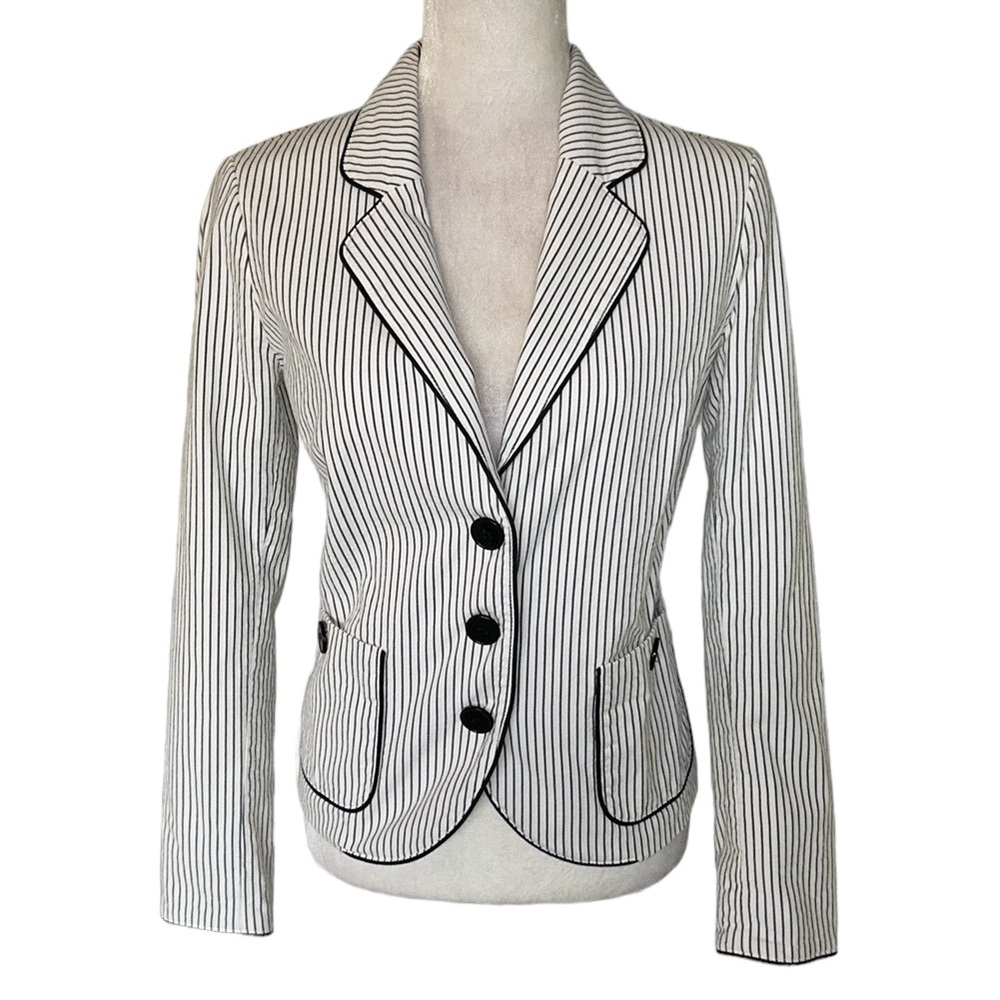 Lacoste Black & White Striped Blazer Jacket - 40 / M